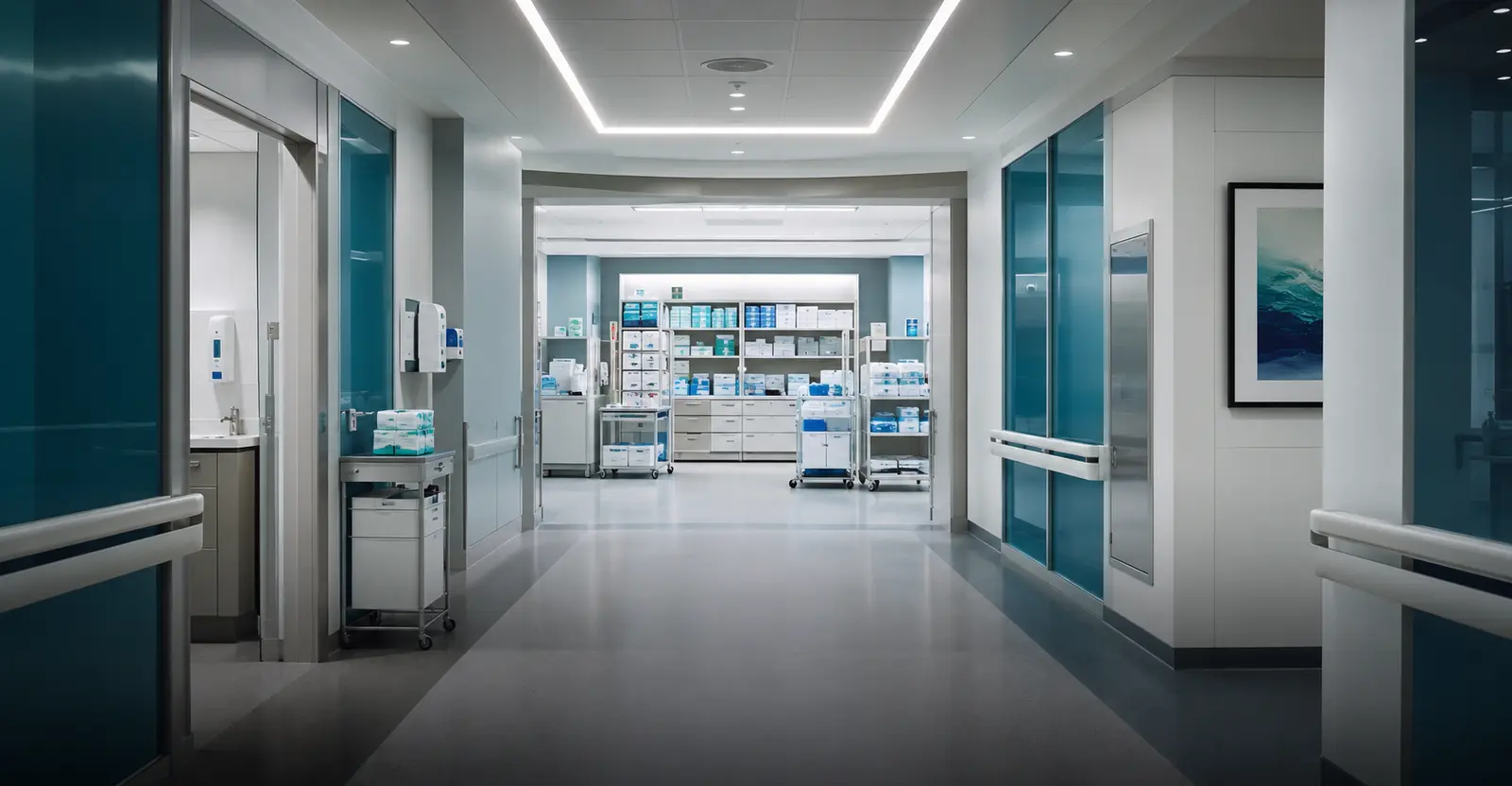 Modern healthcare facility and organized clinical supply area